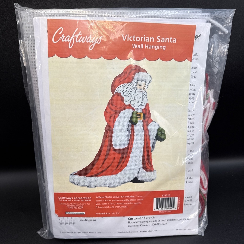 Christmas Needlepoint Kit VICTORIAN SANTA‎ Wall Hanging 16" x 23" Plastic Canvas
